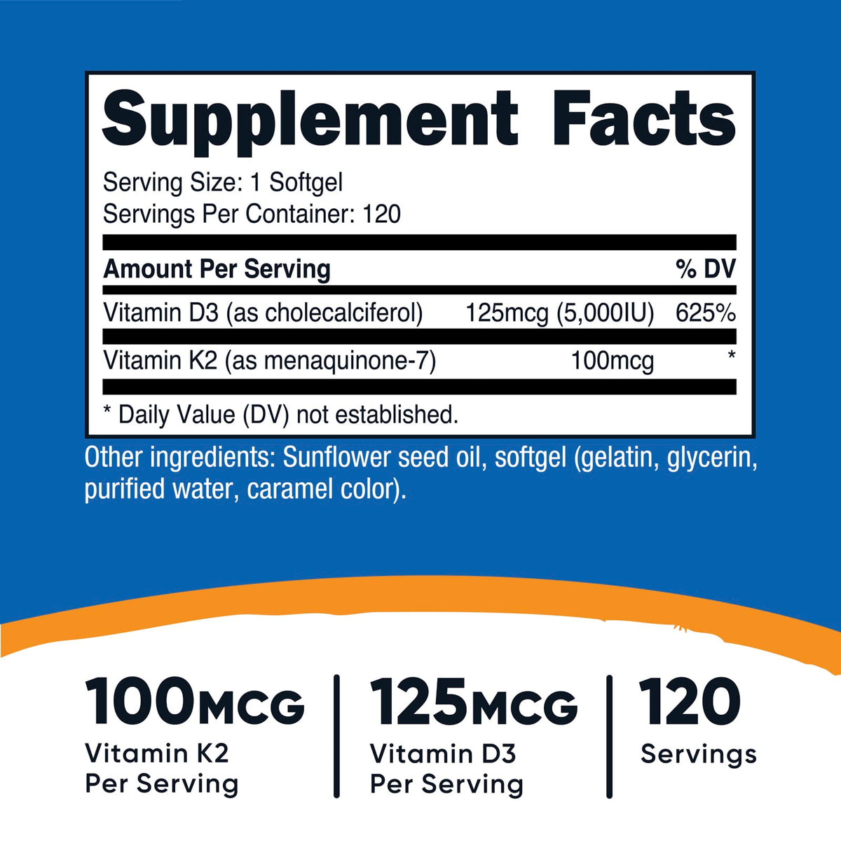VITAMINA D3 K2, NUTRICOST, 120 CÁPSULAS