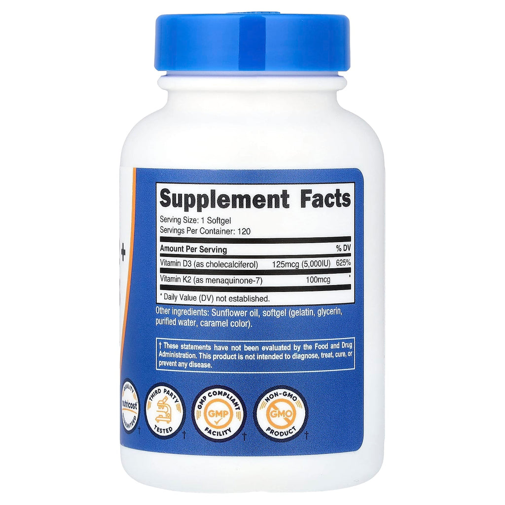 VITAMINA D3 K2, NUTRICOST, 120 CÁPSULAS