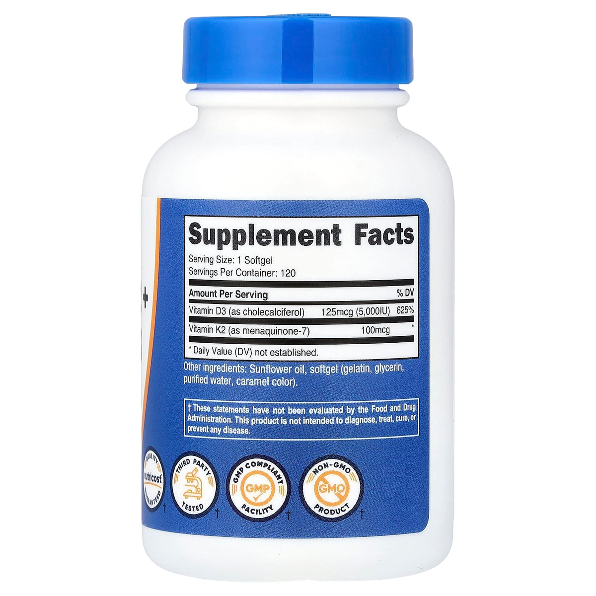 VITAMINA D3 K2, NUTRICOST, 120 CÁPSULAS