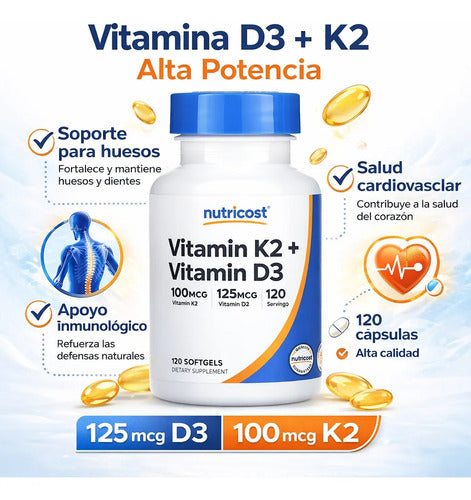 VITAMINA D3 K2, NUTRICOST, 120 CÁPSULAS