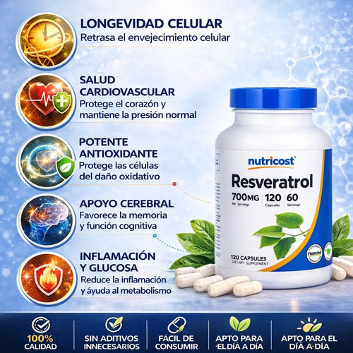 RESVERATROL, NUTRICOST, 120 CÁPSULAS