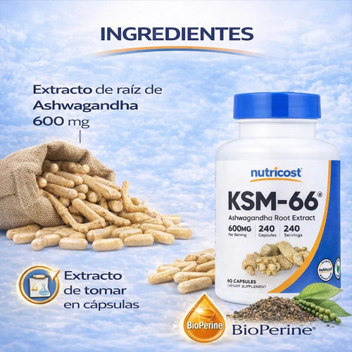 KSM 66 ASHWAGANDHA, NUTRICOST, 120 CÁPSULAS