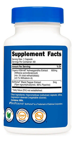 KSM 66 ASHWAGANDHA, NUTRICOST, 120 CÁPSULAS