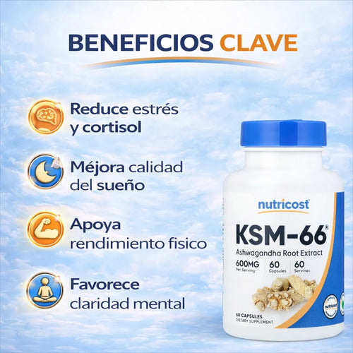 KSM 66 ASHWAGANDHA, NUTRICOST, 120 CÁPSULAS