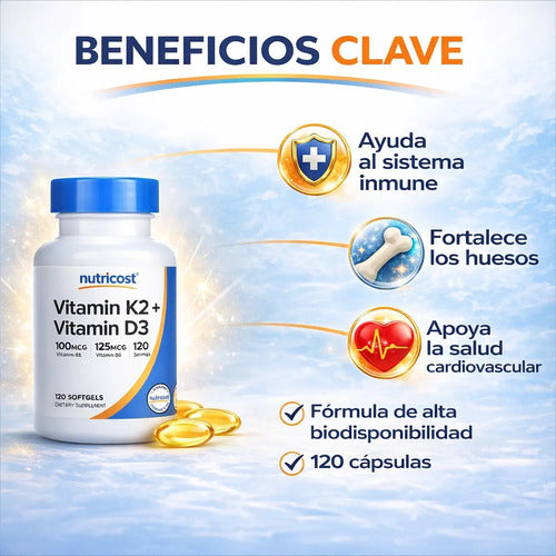 VITAMINA D3 K2, NUTRICOST, 120 CÁPSULAS